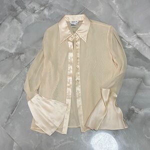 Zola ice Beige Sheer Button-Down Shirt